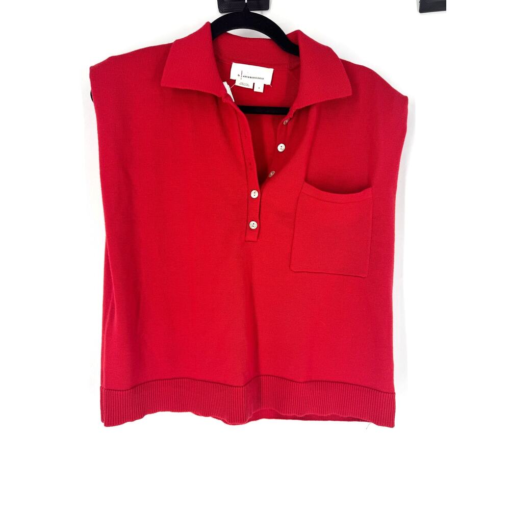 by Anthropologie Red knit Sleeveless polo, S